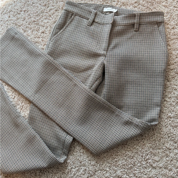 A.L.C. Houndstooth Pants Beige Split Leg Flare Stretch Casual Preppy Size 0 - Picture 5 of 14